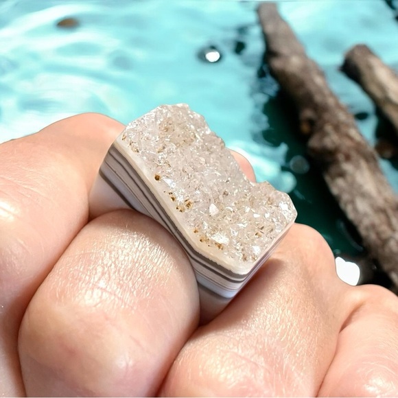 •RESERVED• for Gringita - Banded Agate Organic Geode Ring - Picture 6 of 8
